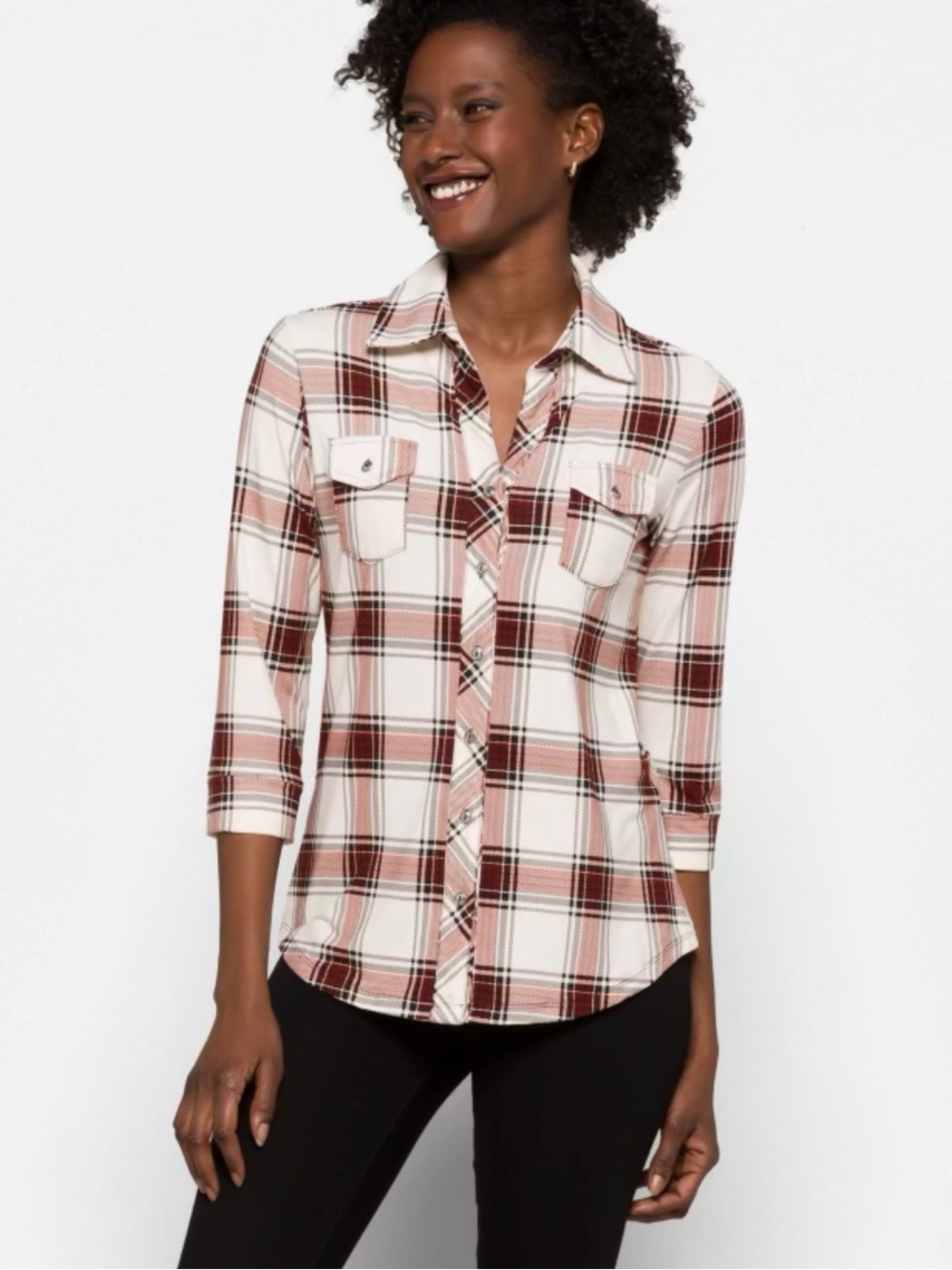 Market & Spruce Perrina Button Down Knit Plaid Top Women’s Medium